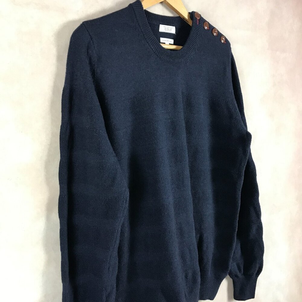 AIGLE Men's Blue Merino Wool Sweater Size LARGE